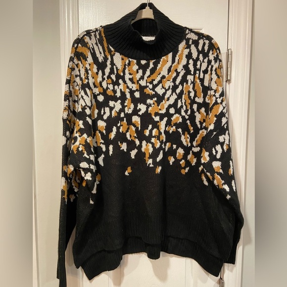 NWT New Directions Size XL Black Leopard Print Mock Neck Tunic Sweater Oversized - Picture 1 of 14